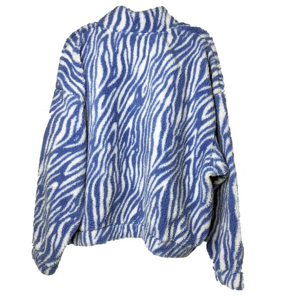 NEW H&M Zebra Fleece top Baby Blue Pockets! Half Zip Warm & Toasty XL So Cute - Picture 2 of 7
